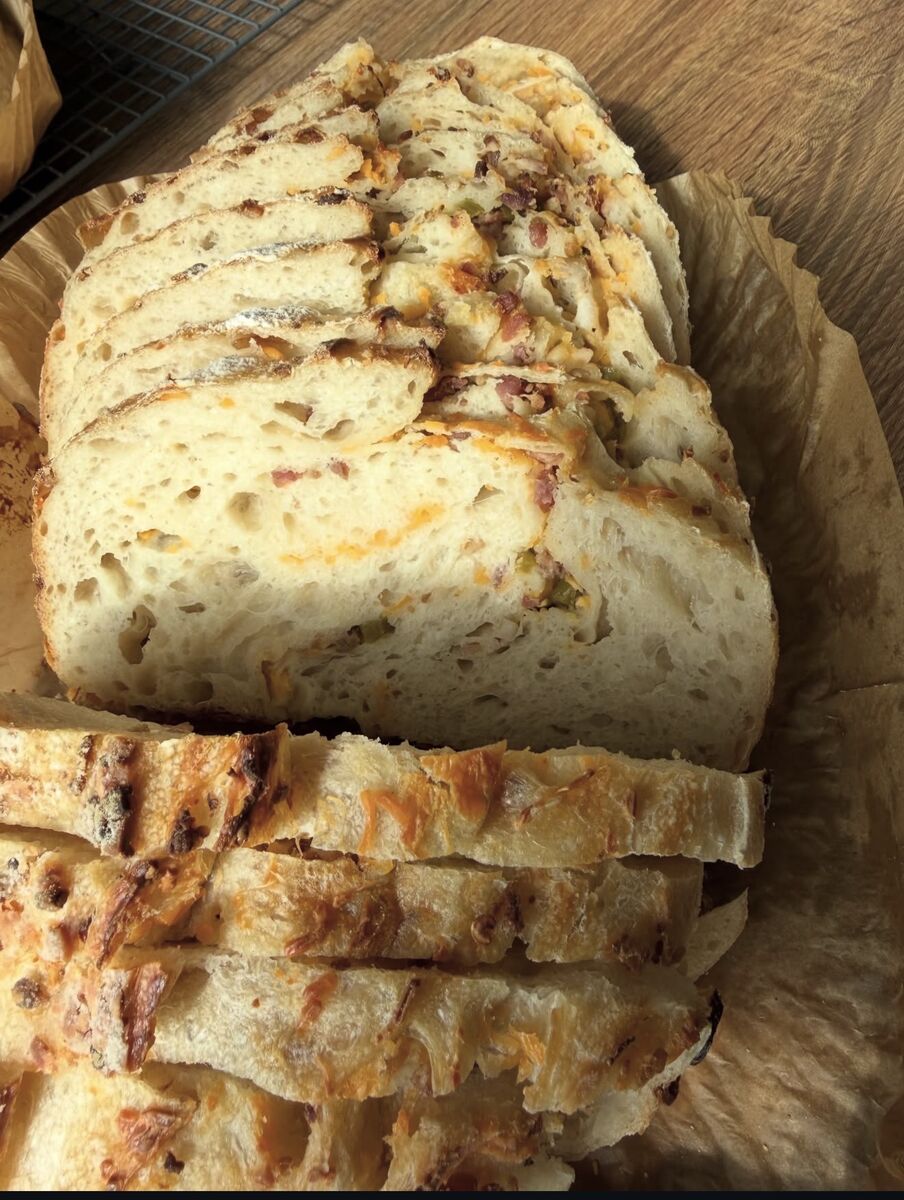 Jalapeño Cheddar Bacon Sourdough, sliced