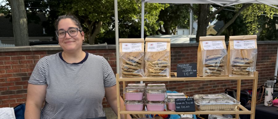 Sara at the Saradough & Co. stand at Thursday Night Out in Barrington